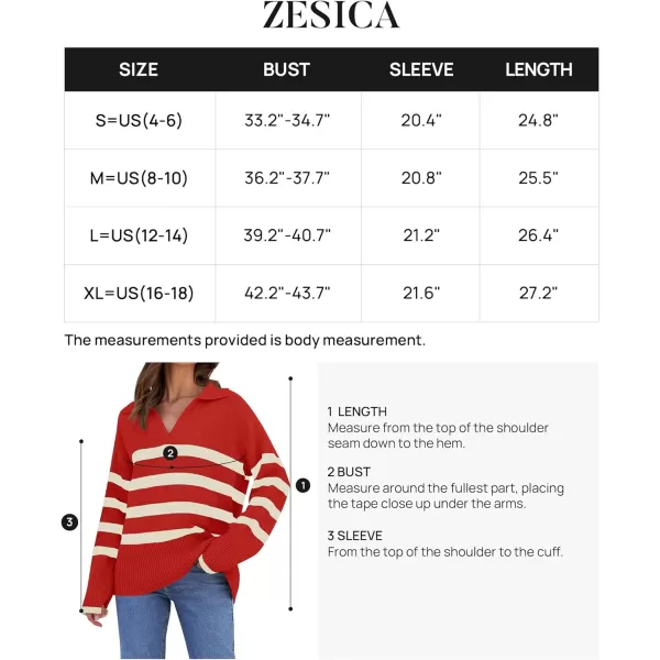 imageZESICA Womens 2023 Winter Striped Sweaters Lapel V Neck Long Sleeve Chunky Knit Oversized Pullover Sweater Jumper TopsRed
