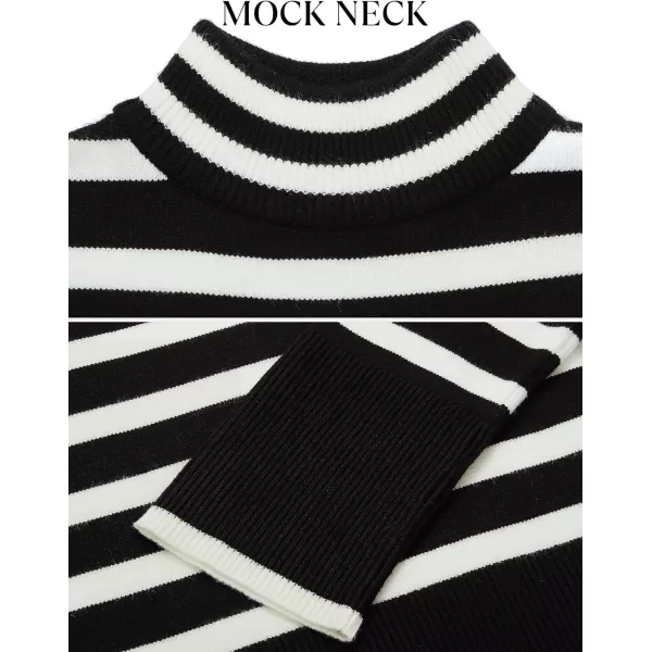 imageZESICA Womens 2023 Winter Sweaters Casual Turtleneck Long Sleeve Striped Side Slit Loose Pullover Sweater Jumper TopsBlack