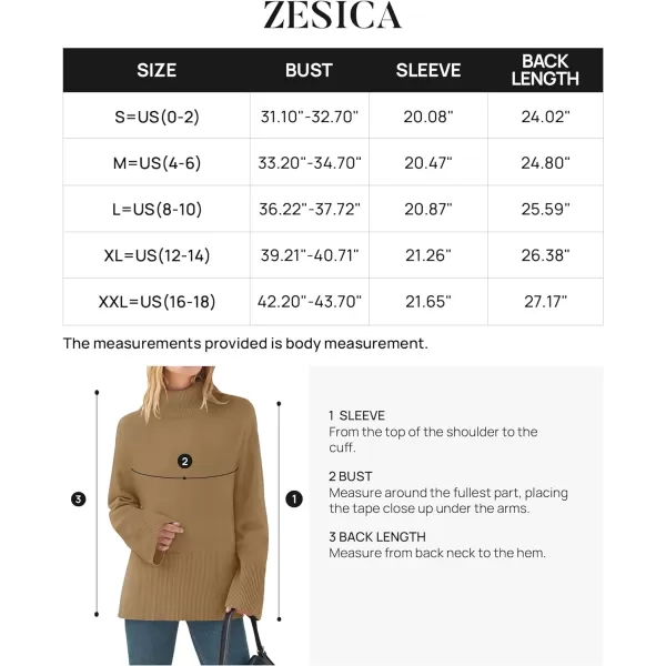 imageZESICA Womens 2023 Winter Sweaters Casual Turtleneck Long Sleeve Striped Side Slit Loose Pullover Sweater Jumper TopsCamel