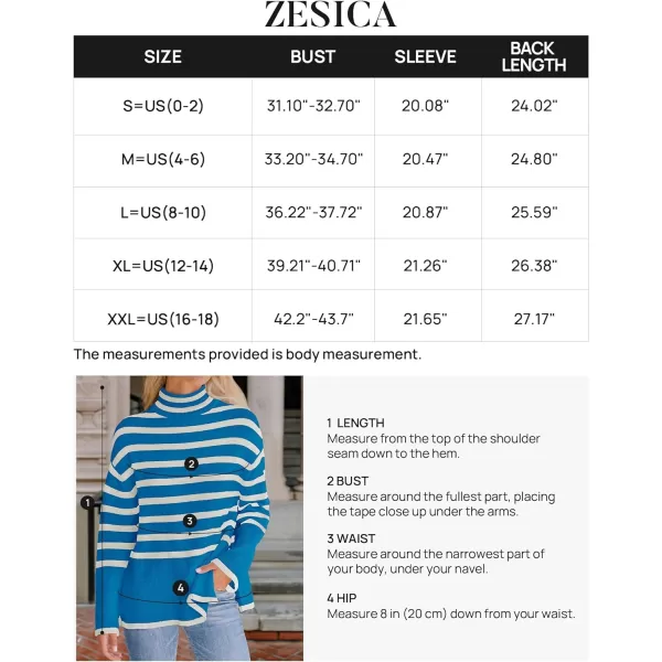 imageZESICA Womens 2023 Winter Sweaters Casual Turtleneck Long Sleeve Striped Side Slit Loose Pullover Sweater Jumper TopsCobaltblue