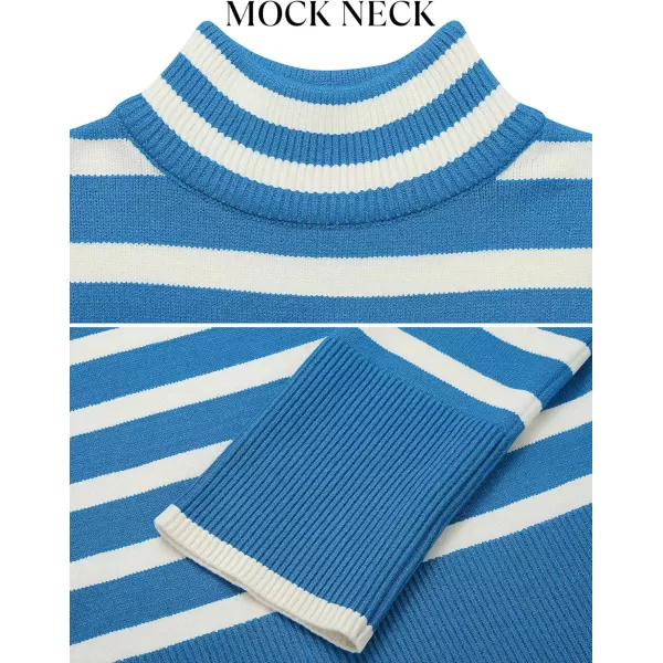 imageZESICA Womens 2023 Winter Sweaters Casual Turtleneck Long Sleeve Striped Side Slit Loose Pullover Sweater Jumper TopsCobaltblue