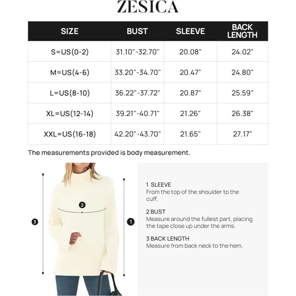 imageZESICA Womens 2023 Winter Sweaters Casual Turtleneck Long Sleeve Striped Side Slit Loose Pullover Sweater Jumper TopsCream
