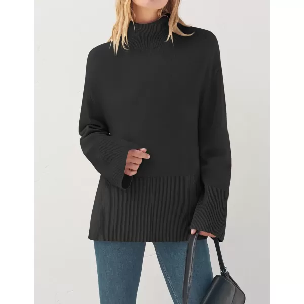 imageZESICA Womens 2023 Winter Sweaters Casual Turtleneck Long Sleeve Striped Side Slit Loose Pullover Sweater Jumper TopsDim