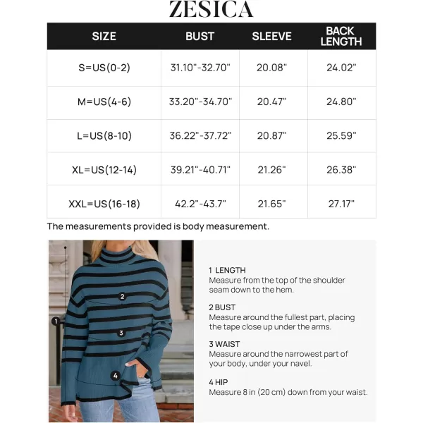imageZESICA Womens 2023 Winter Sweaters Casual Turtleneck Long Sleeve Striped Side Slit Loose Pullover Sweater Jumper TopsDustyblue