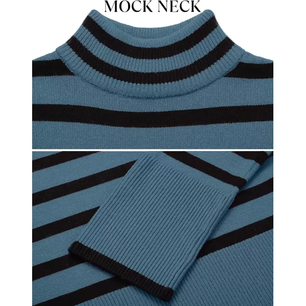 imageZESICA Womens 2023 Winter Sweaters Casual Turtleneck Long Sleeve Striped Side Slit Loose Pullover Sweater Jumper TopsDustyblue