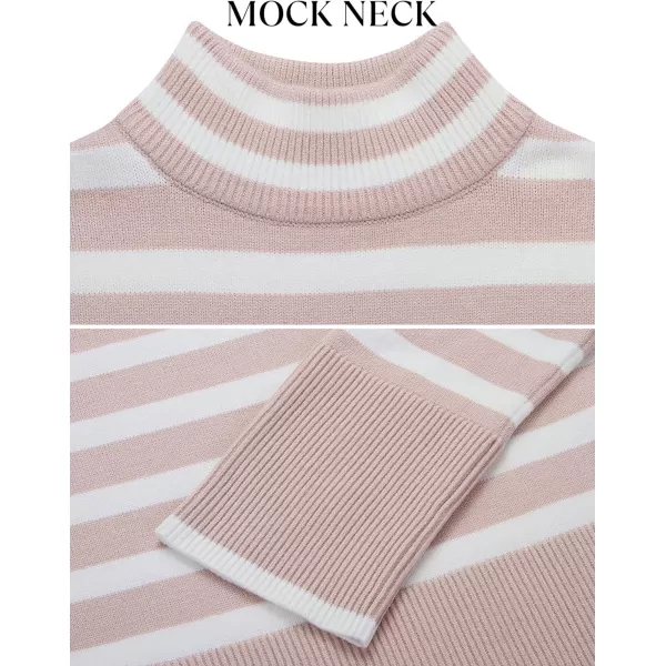 imageZESICA Womens 2023 Winter Sweaters Casual Turtleneck Long Sleeve Striped Side Slit Loose Pullover Sweater Jumper TopsDustypink