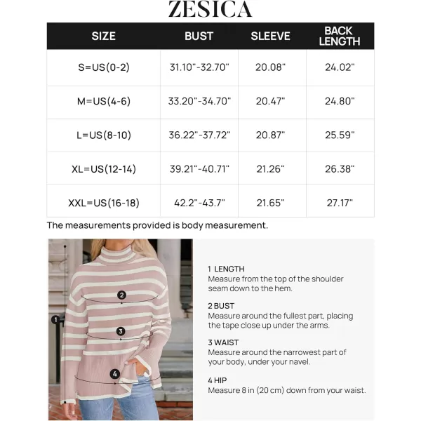 imageZESICA Womens 2023 Winter Sweaters Casual Turtleneck Long Sleeve Striped Side Slit Loose Pullover Sweater Jumper TopsDustypink