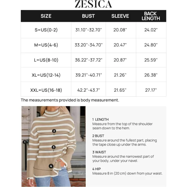 imageZESICA Womens 2023 Winter Sweaters Casual Turtleneck Long Sleeve Striped Side Slit Loose Pullover Sweater Jumper TopsKhaki