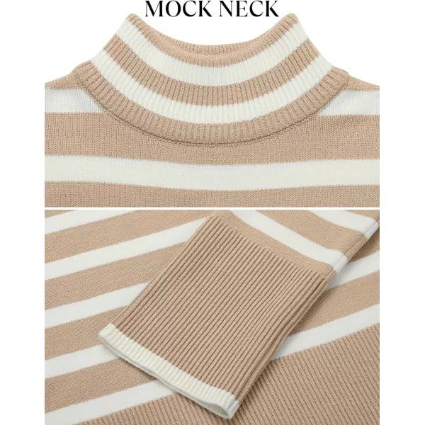 imageZESICA Womens 2023 Winter Sweaters Casual Turtleneck Long Sleeve Striped Side Slit Loose Pullover Sweater Jumper TopsKhaki