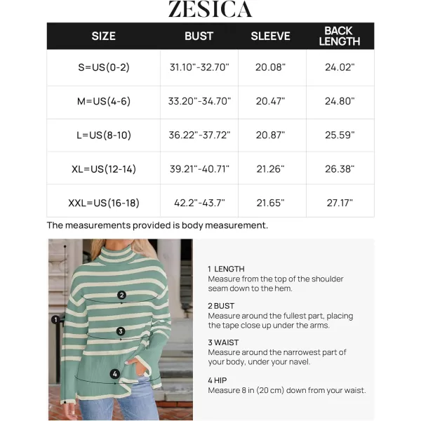imageZESICA Womens 2023 Winter Sweaters Casual Turtleneck Long Sleeve Striped Side Slit Loose Pullover Sweater Jumper TopsLake