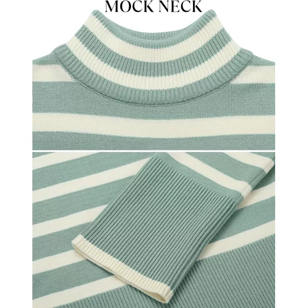 imageZESICA Womens 2023 Winter Sweaters Casual Turtleneck Long Sleeve Striped Side Slit Loose Pullover Sweater Jumper TopsLake