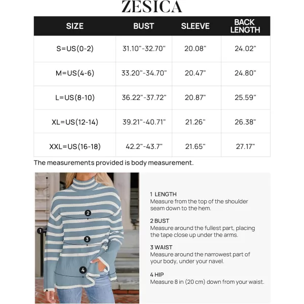 imageZESICA Womens 2023 Winter Sweaters Casual Turtleneck Long Sleeve Striped Side Slit Loose Pullover Sweater Jumper TopsLightblue