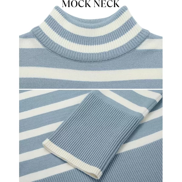 imageZESICA Womens 2023 Winter Sweaters Casual Turtleneck Long Sleeve Striped Side Slit Loose Pullover Sweater Jumper TopsLightblue