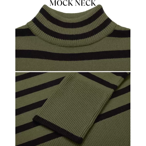 imageZESICA Womens 2023 Winter Sweaters Casual Turtleneck Long Sleeve Striped Side Slit Loose Pullover Sweater Jumper TopsOlive