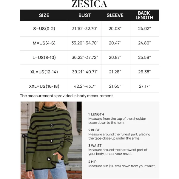 imageZESICA Womens 2023 Winter Sweaters Casual Turtleneck Long Sleeve Striped Side Slit Loose Pullover Sweater Jumper TopsOlive
