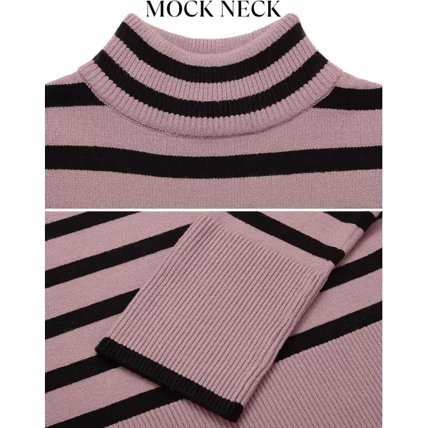 imageZESICA Womens 2023 Winter Sweaters Casual Turtleneck Long Sleeve Striped Side Slit Loose Pullover Sweater Jumper TopsPurple