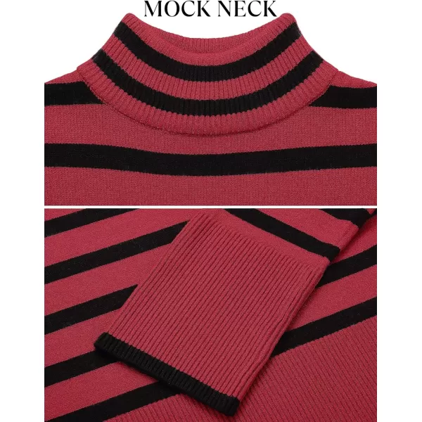 imageZESICA Womens 2023 Winter Sweaters Casual Turtleneck Long Sleeve Striped Side Slit Loose Pullover Sweater Jumper TopsRed