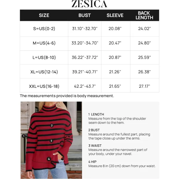 imageZESICA Womens 2023 Winter Sweaters Casual Turtleneck Long Sleeve Striped Side Slit Loose Pullover Sweater Jumper TopsRed