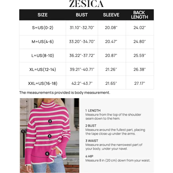 imageZESICA Womens 2023 Winter Sweaters Casual Turtleneck Long Sleeve Striped Side Slit Loose Pullover Sweater Jumper TopsRose