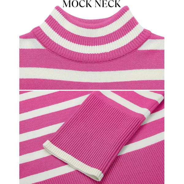 imageZESICA Womens 2023 Winter Sweaters Casual Turtleneck Long Sleeve Striped Side Slit Loose Pullover Sweater Jumper TopsRose