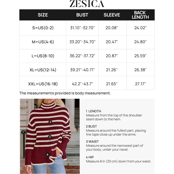 imageZESICA Womens 2023 Winter Sweaters Casual Turtleneck Long Sleeve Striped Side Slit Loose Pullover Sweater Jumper TopsWine