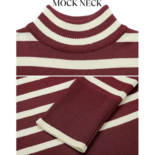 imageZESICA Womens 2023 Winter Sweaters Casual Turtleneck Long Sleeve Striped Side Slit Loose Pullover Sweater Jumper TopsWine