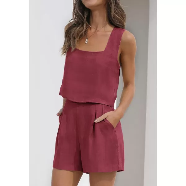 imageZESICA Womens 2024 2 Piece Set Linen Tank Crop Tops and Shorts Summer Two Piece Vacation Outfits TracksuitsPlum