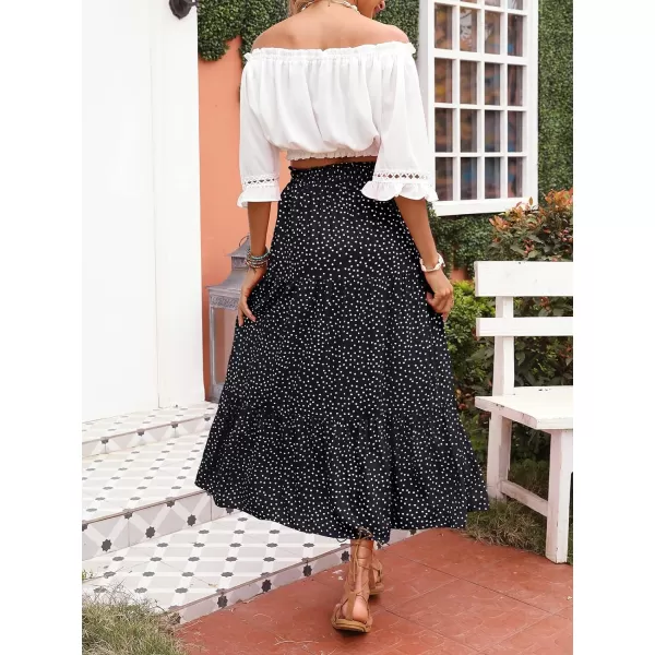 imageZESICA Womens 2024 Bohemian Floral Printed Elastic Waist A Line Maxi Skirt with PocketsBlack
