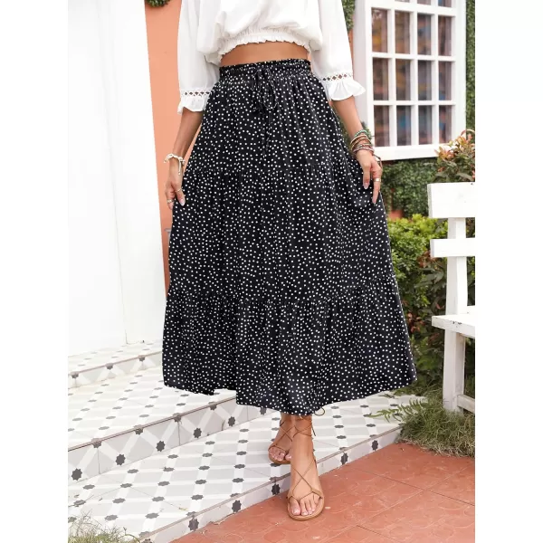 imageZESICA Womens 2024 Bohemian Floral Printed Elastic Waist A Line Maxi Skirt with PocketsBlack