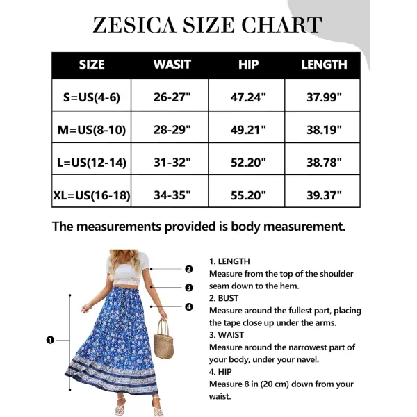 imageZESICA Womens 2024 Bohemian Floral Printed Elastic Waist A Line Maxi Skirt with PocketsBlue