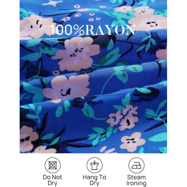 imageZESICA Womens 2024 Bohemian Floral Printed Elastic Waist A Line Maxi Skirt with PocketsBlue