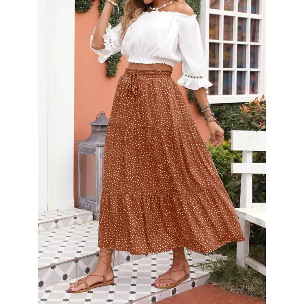 imageZESICA Womens 2024 Bohemian Floral Printed Elastic Waist A Line Maxi Skirt with PocketsBrown