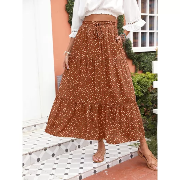 imageZESICA Womens 2024 Bohemian Floral Printed Elastic Waist A Line Maxi Skirt with PocketsBrown