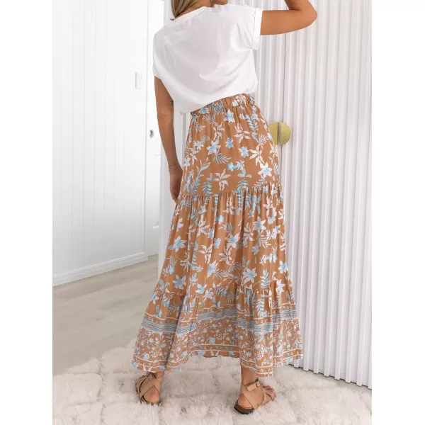 imageZESICA Womens 2024 Bohemian Floral Printed Elastic Waist A Line Maxi Skirt with PocketsClay