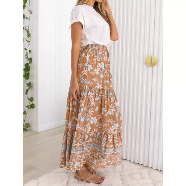 imageZESICA Womens 2024 Bohemian Floral Printed Elastic Waist A Line Maxi Skirt with PocketsClay