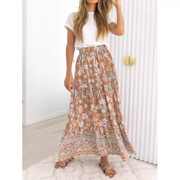 imageZESICA Womens 2024 Bohemian Floral Printed Elastic Waist A Line Maxi Skirt with PocketsClay