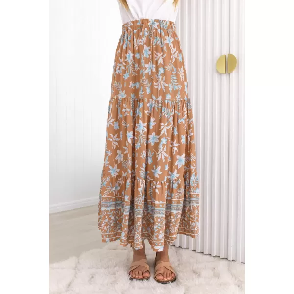 imageZESICA Womens 2024 Bohemian Floral Printed Elastic Waist A Line Maxi Skirt with PocketsClay