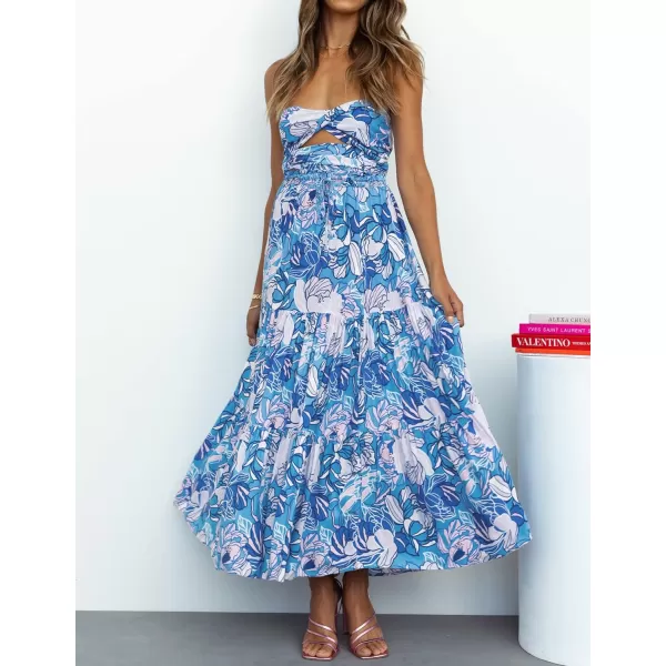 imageZESICA Womens 2024 Bohemian Floral Printed Elastic Waist A Line Maxi Skirt with PocketsCobalt