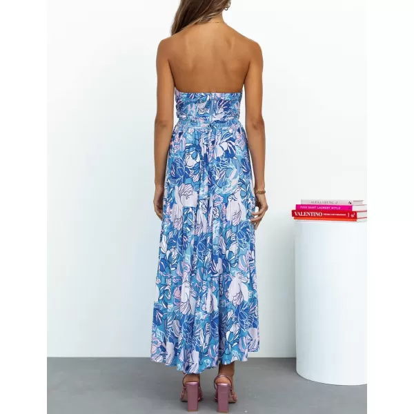 imageZESICA Womens 2024 Bohemian Floral Printed Elastic Waist A Line Maxi Skirt with PocketsCobalt