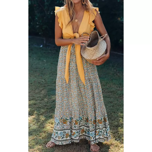 imageZESICA Womens 2024 Bohemian Floral Printed Elastic Waist A Line Maxi Skirt with PocketsCream