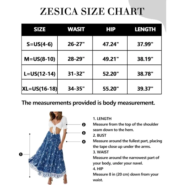imageZESICA Womens 2024 Bohemian Floral Printed Elastic Waist A Line Maxi Skirt with PocketsDarkblue