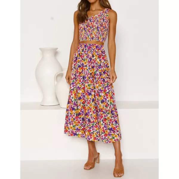 imageZESICA Womens 2024 Bohemian Floral Printed Elastic Waist A Line Maxi Skirt with PocketsDarkpurple