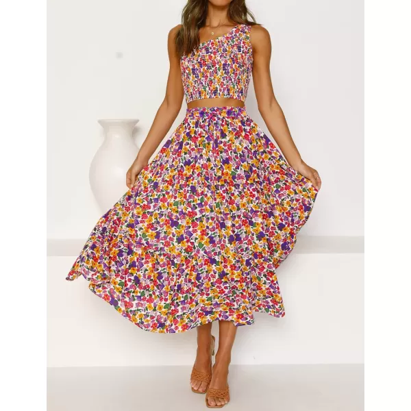 imageZESICA Womens 2024 Bohemian Floral Printed Elastic Waist A Line Maxi Skirt with PocketsDarkpurple
