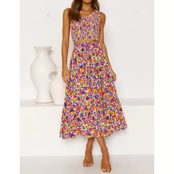 imageZESICA Womens 2024 Bohemian Floral Printed Elastic Waist A Line Maxi Skirt with PocketsDarkpurple
