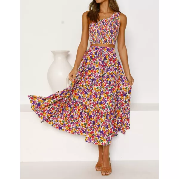 imageZESICA Womens 2024 Bohemian Floral Printed Elastic Waist A Line Maxi Skirt with PocketsDarkpurple