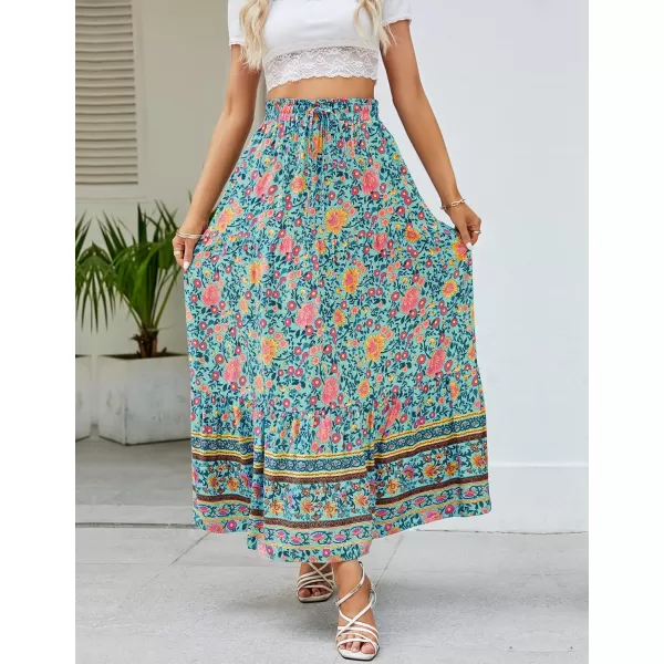 imageZESICA Womens 2024 Bohemian Floral Printed Elastic Waist A Line Maxi Skirt with PocketsFloral Green