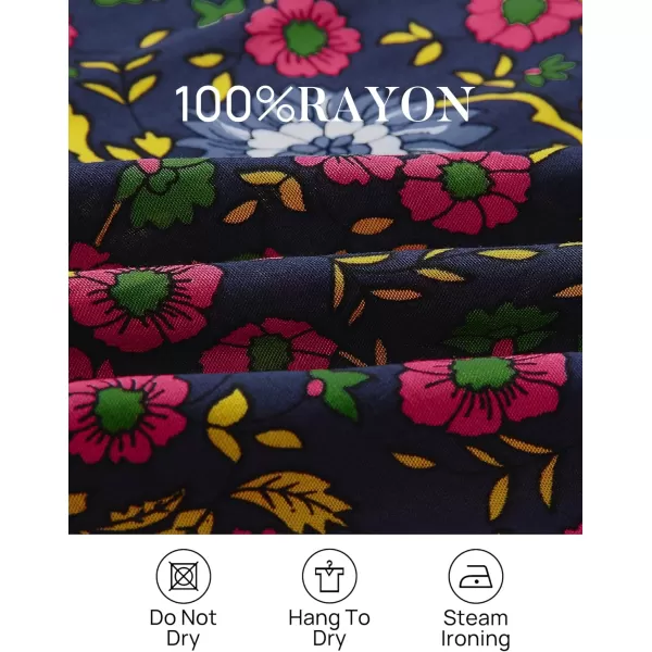 imageZESICA Womens 2024 Bohemian Floral Printed Elastic Waist A Line Maxi Skirt with PocketsFloral Navy