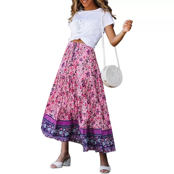 imageZESICA Womens 2024 Bohemian Floral Printed Elastic Waist A Line Maxi Skirt with PocketsFloral Purple
