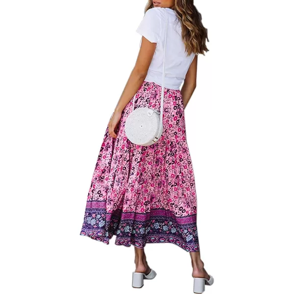imageZESICA Womens 2024 Bohemian Floral Printed Elastic Waist A Line Maxi Skirt with PocketsFloral Purple