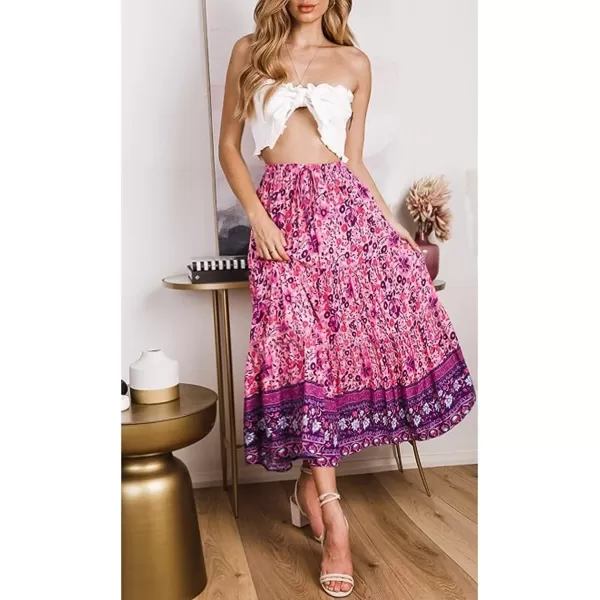 imageZESICA Womens 2024 Bohemian Floral Printed Elastic Waist A Line Maxi Skirt with PocketsFloral Purple